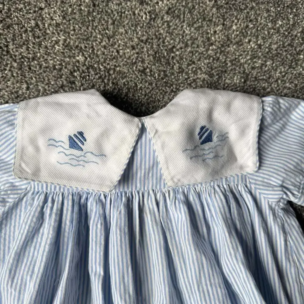 Vintage Sophie Tess Sailboat Seersucker Peter Pan Dress Girls 3T 4T